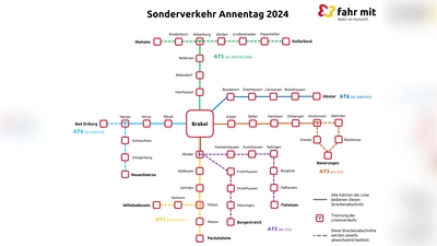 Linien-Netzplan für den Sonderverkehr zum Annentag 2024. (Foto: Nahverkehrsverbund Paderborn/Höxter)