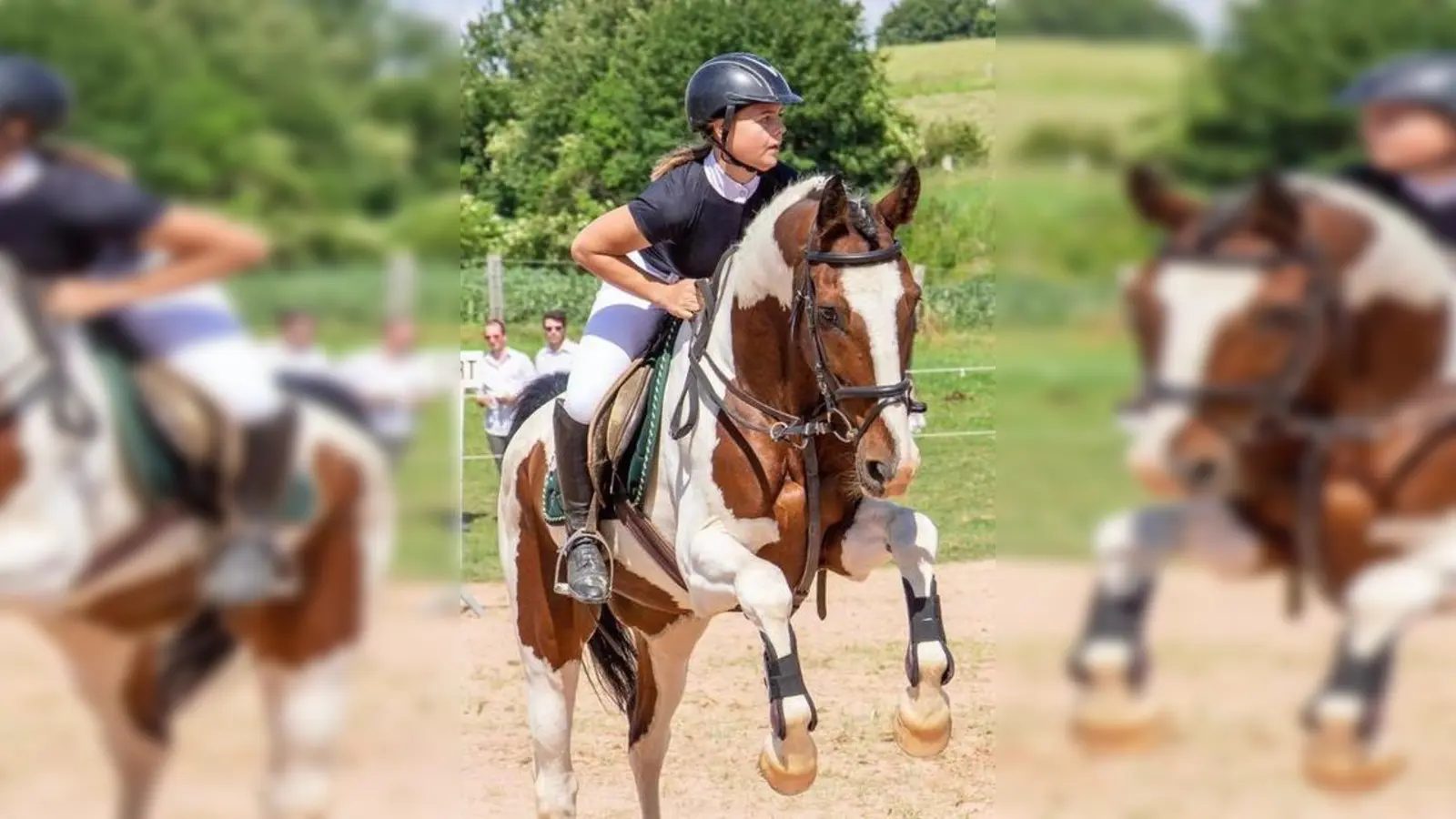 Emely Düker auf Gianni beim „Jump and Run,“ bei dem neben den Pferden auch Läufer*innen den Parcours meistern müssen. (Foto: privat)